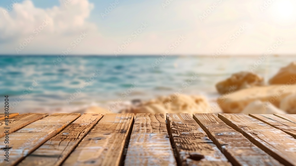 Empty rustic wooden table on blur background of beautiful beach for mockup summer product display or travel ad Picnic table with customizable space on tabletop for editing Flawless : Generative AI Empty rustic wooden table on blur background of beautiful beach for mockup summer product display or travel ad Picnic table with customizable space on tabletop for editing Flawless : Generative AI
