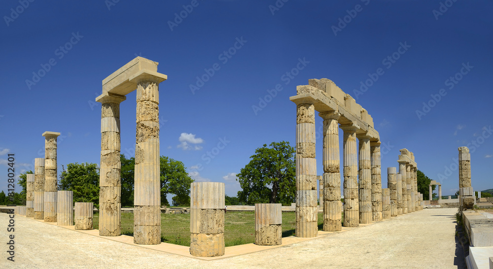 The Palace of Aigai following of restoration, Vergina, Macedonia, Greece, UNESCO World Heritage Site. The palace is where Alexander the Great was crowned king of the Macedonians