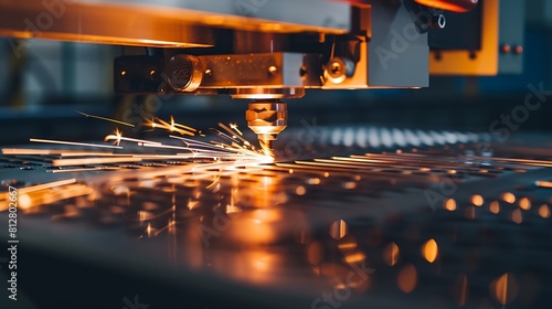 The fiber laser cutting machine cutting  machine cut the metal plate The hitechnology sheet metal manufacturing process by laser cutting machine : Generative AI photo