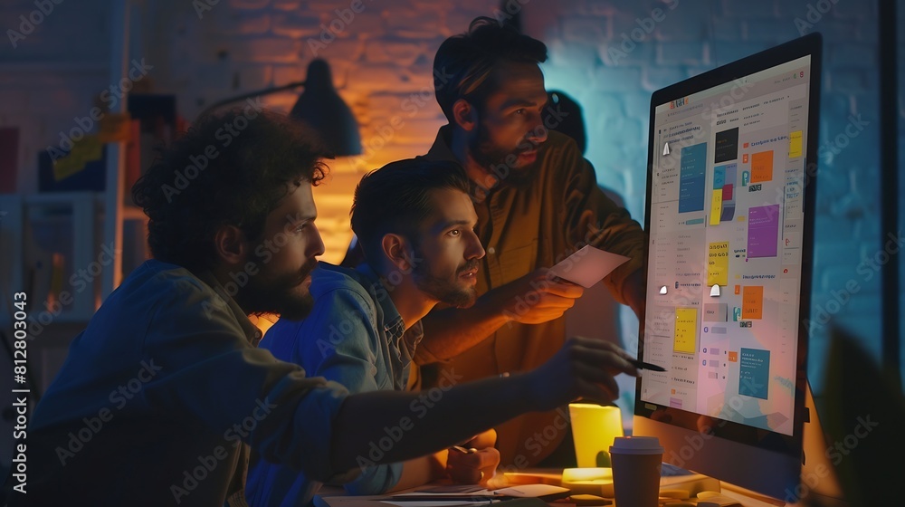 Group of ux developer and ui designer brainstorming about app interface ...