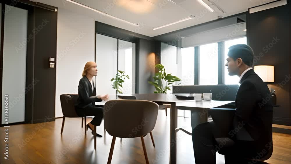 Two Business People Meeting at Office Table Generative AI Two Business People Meeting at Office Table Generative AI