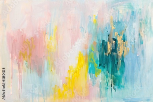 Digital image of abstract painting with pink, yellow, blue and green colors