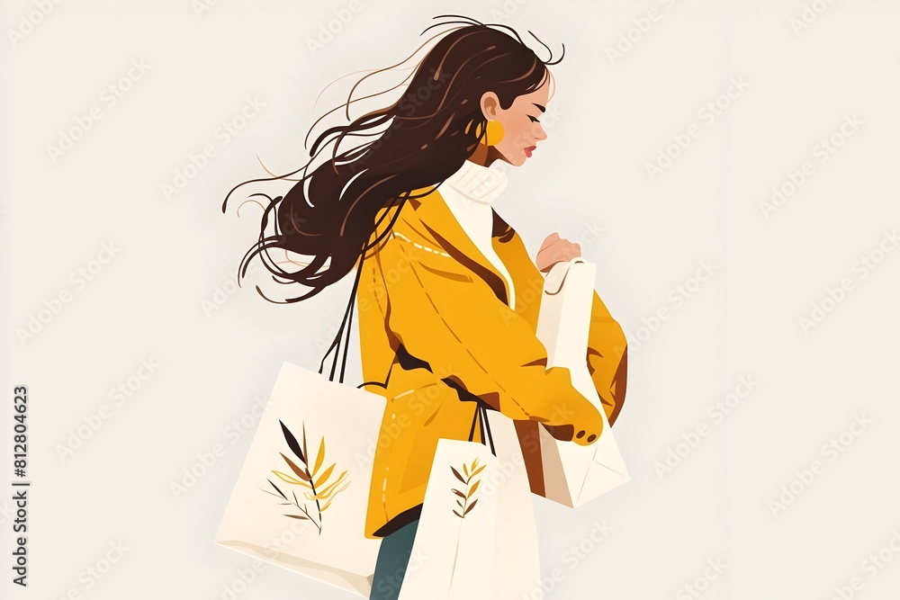 Elegant Woman In Flowing Yellow Coat Strolling Down Urban Street During Windy Weather Elegant Woman In Flowing Yellow Coat Strolling Down Urban Street During Windy Weather