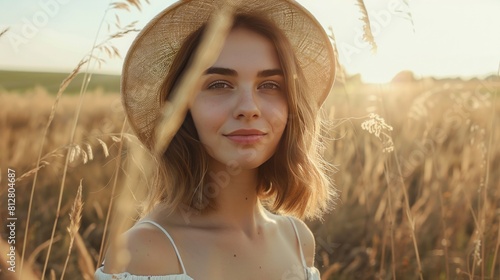 A beautiful woman on a field portrait photosession