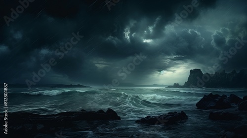 Majestic storm cloud over dark coastline nature spooky beauty 8k 