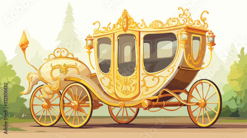 Cartoon icon of decorative golden fairy brougham or photo