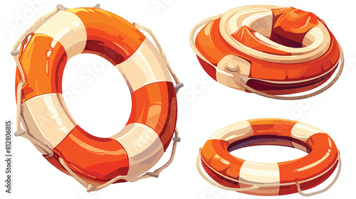 Cartoon lifebuoy ring with ropes - red and white re