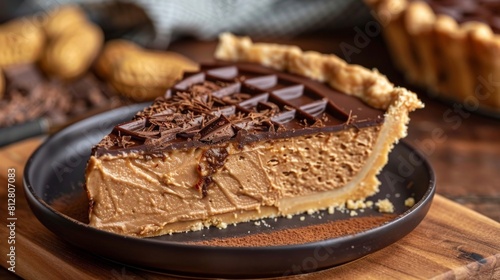 Delectable Chocolate Peanut Butter Pie on Wooden Table. horizontal banner