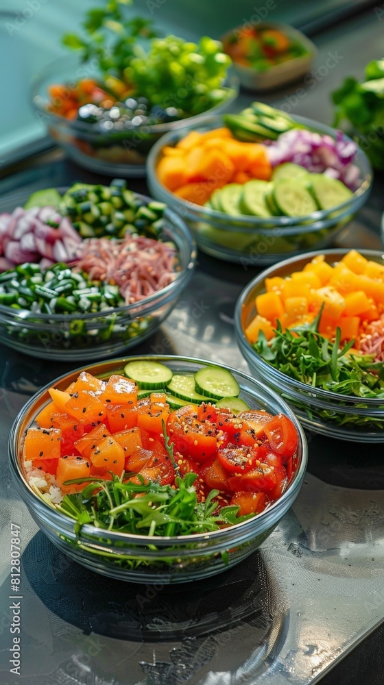 Vibrant Fresh Salad Bowls with Assorted Vegetables and Healthy Toppings Vibrant Fresh Salad Bowls with Assorted Vegetables and Healthy Toppings