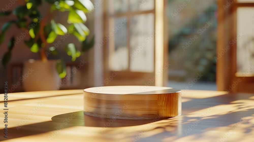 Fototapeta premium Wooden podium on table in living room interior with space : Generative AI