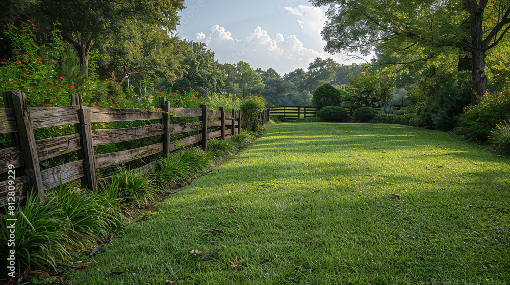Wooden Fence in Backyard and Lawn Wooden Fence in Backyard and Lawn