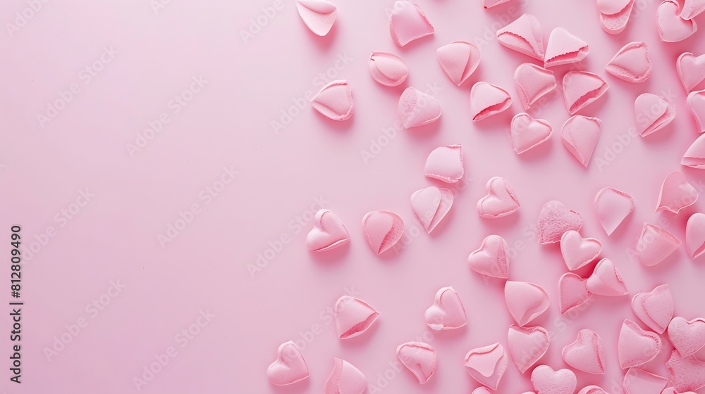 Valentines Day background Pink hearts on pastel pink background Valentines day concept Flat lay top view copy space : Generative AI
