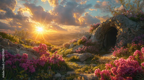 Empty Tomb of Jesus Christ at Sunrise  Resurrection