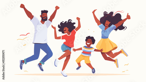 Cheerful black family jumping from happiness cartoo