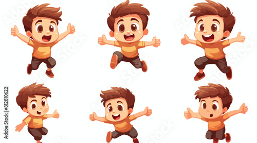 Cheerful little boy jumping from happiness cartoon