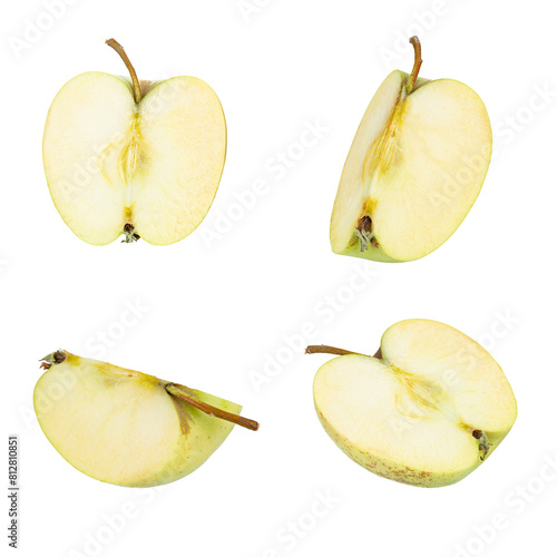 Set of green juicy apple isolated in white background.  Healthy food. File contains clipping path.