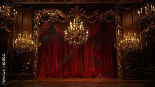 Golden stage in a theater exuding elegance and luxury with candle lights