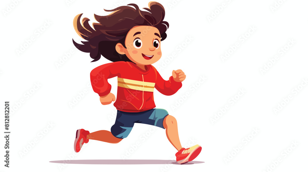 Child boy in sportswear running fast flat cartoon v