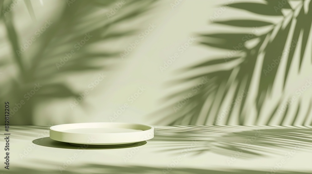 Abstract green background with shadow of palm leaves for the presentation of a cosmetic product A scene with a geometric beige backdrop Podium for product promotion beauty natural eco : Generative AI Abstract green background with shadow of palm leaves for the presentation of a cosmetic product A scene with a geometric beige backdrop Podium for product promotion beauty natural eco : Generative AI