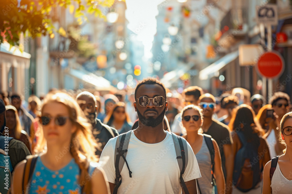 Obraz premium Traveler in an urban setting, immersing themselves in the local culture, capturing the essence of the city.