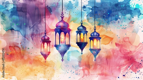 A watercolor painting of a mosque Eid ul adha Background