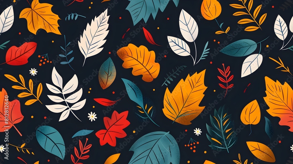 Vibrant Autumn Botanical Foliage Pattern in Flat Design Vibrant Autumn Botanical Foliage Pattern in Flat Design