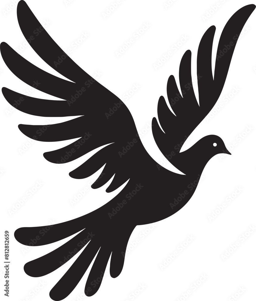 Obraz premium Flying Dove silhouette Pigeon black icon on white background