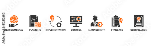 ISO 14001 banner web icon vector illustration concept with icon of environmental, planning, control, management, standard and certification	