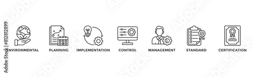 ISO 14001 banner web icon vector illustration concept with icon of environmental, planning, control, management, standard and certification	