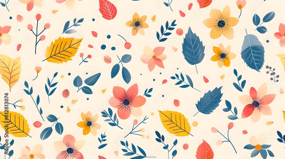 Elegant and Vibrant Natural Floral Patterns with Leaves Blossoms and Pollen Swirling in a Serene and Colorful Botanical Design Elegant and Vibrant Natural Floral Patterns with Leaves Blossoms and Pollen Swirling in a Serene and Colorful Botanical Design