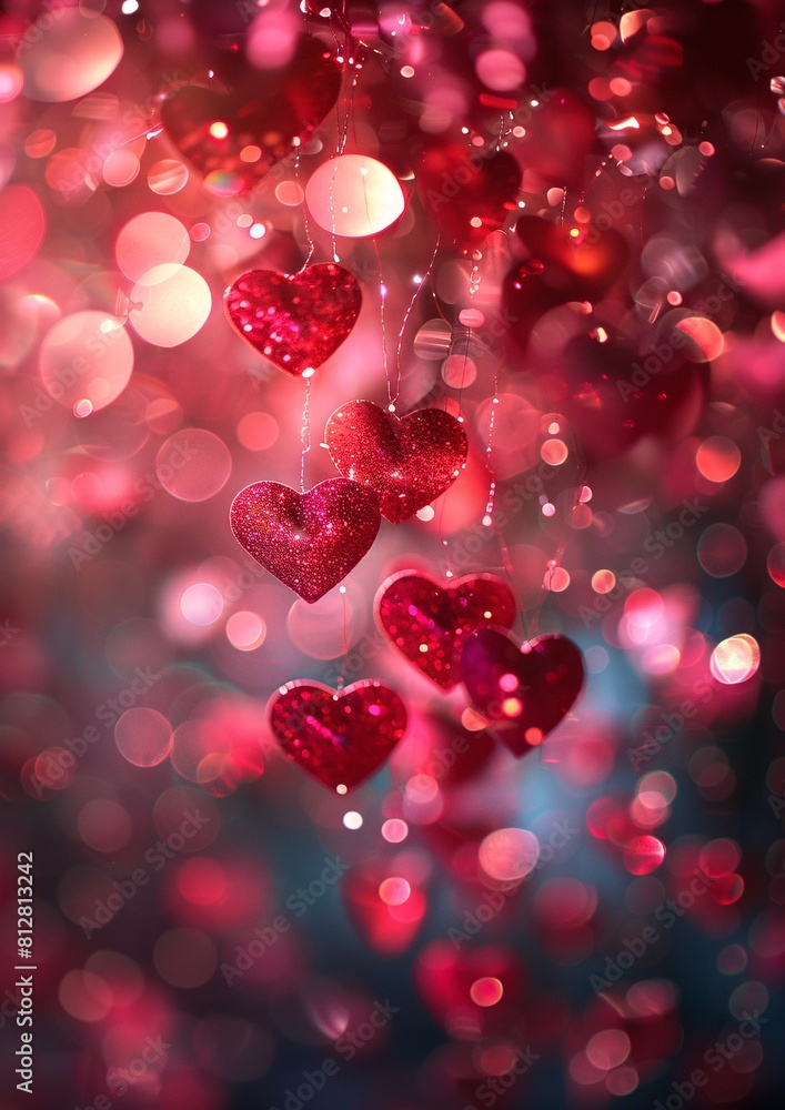 Romantic Valentine's Day Heart Overlay on Blurred Red Background Romantic Valentine's Day Heart Overlay on Blurred Red Background