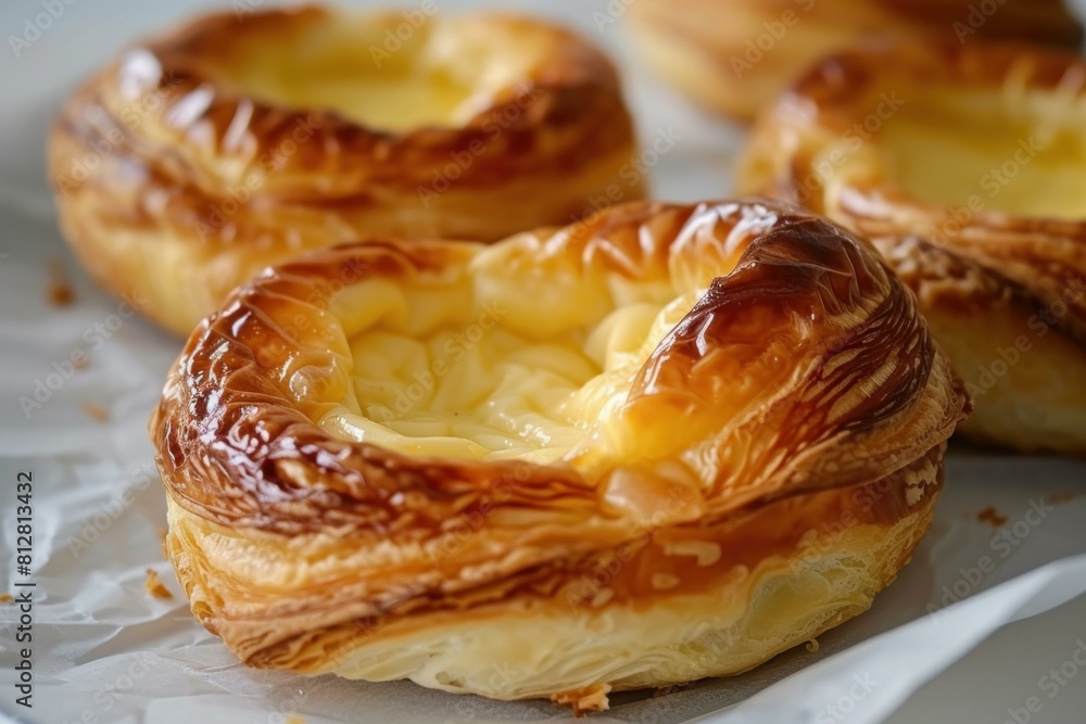 Appetizing closeup of creamy cheese danishes with golden, flaky crusts Appetizing closeup of creamy cheese danishes with golden, flaky crusts