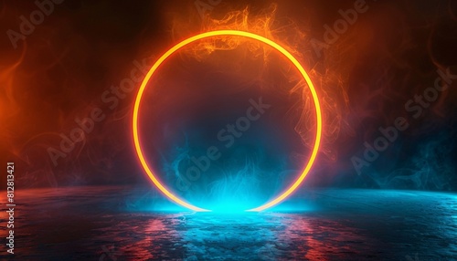 Cyberpunk Ring of Fire  Futuristic Digital Art Illustrating the Power of Energy in a Virtual World