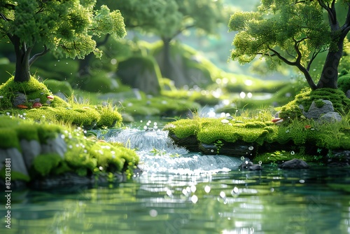 Studio style , a close up image of grass and trees among water photo