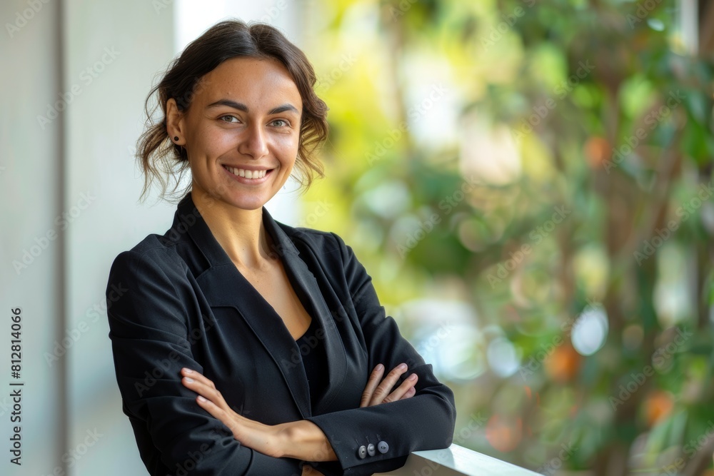 Confident Professional Woman Smiling Outdoors in Business Attire
Confident Professional Woman Smiling Outdoors in Business Attire