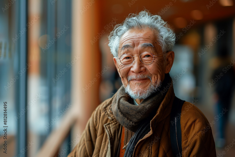 Mature asian man at a museum, elderly immersed in the show of creativity, cultural enlightenment. Mature asian man at a museum, elderly immersed in the show of creativity, cultural enlightenment.