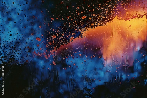 Colorful abstract background with water drops on glass, Toned