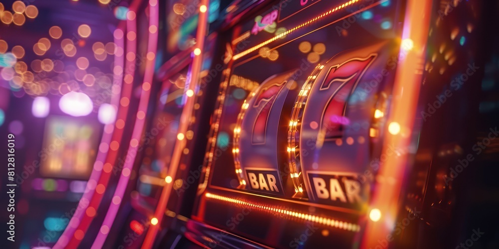Glowing slot machine with red lights and BAR symbols Glowing slot machine with red lights and BAR symbols