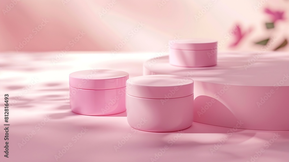 Beauty product ad design pink cosmetic containers with valentine concept background ready to use : Generative AI Beauty product ad design pink cosmetic containers with valentine concept background ready to use : Generative AI
