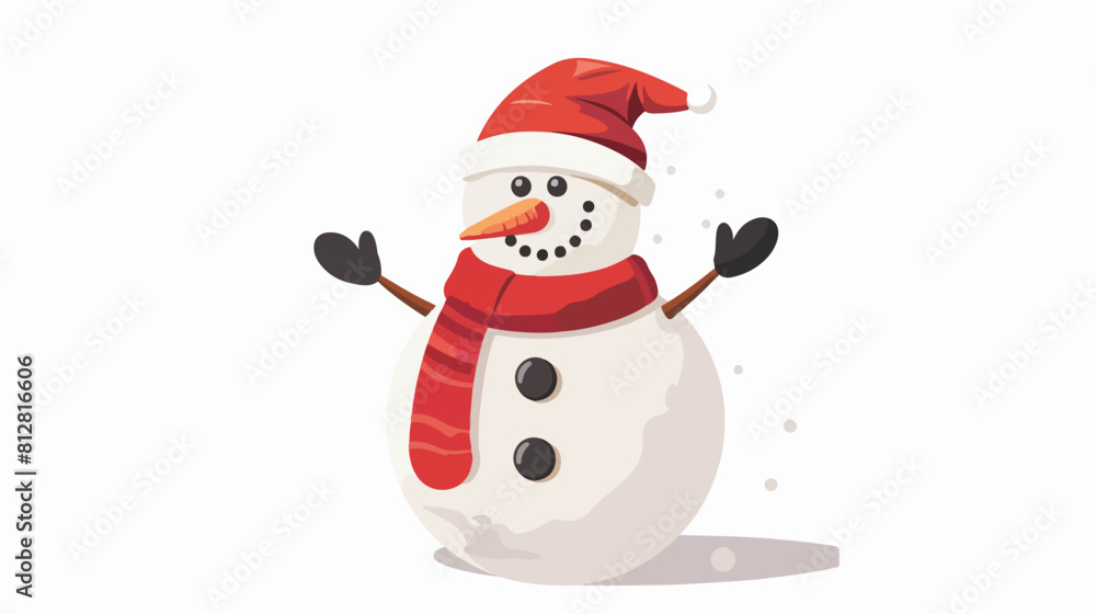 Christmas card with a snowman. Cartoon funny snowma