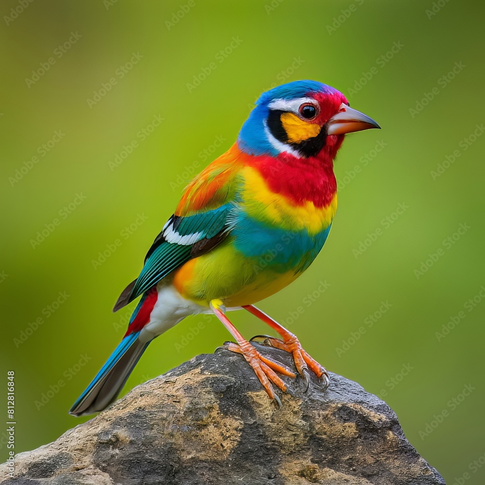 A brightly colored bird sitting on a branch with colorful bird, generative ai