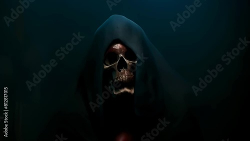A skeleton in a black cloak photo
