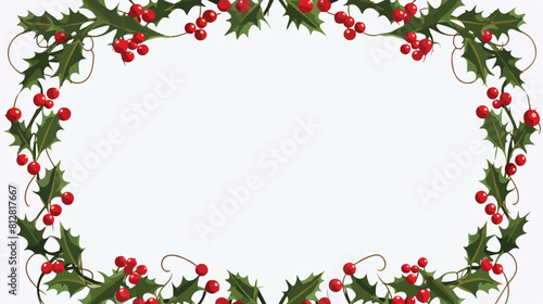 Christmas tree top border decoration with red holly