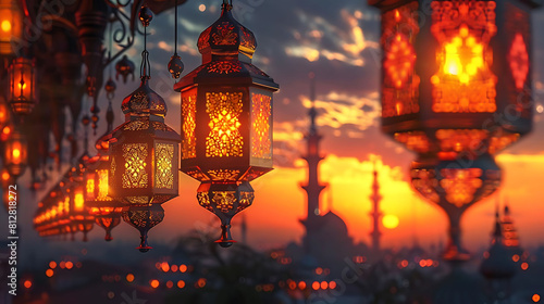 background of ramadan lanterns hanging from the ceiling