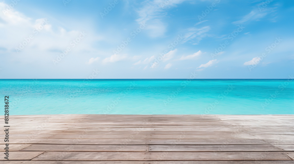 Fototapeta premium Wooden Dock Extends into Calm Ocean under Clear Sky