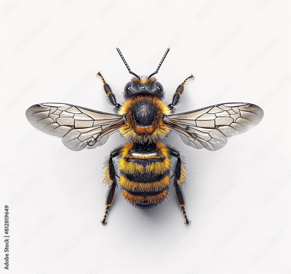 High-Resolution Close-Up of a Bumblebee with Distinct Yellow and Black Stripes, Emphasizing Textures and the Intricacies of Honey Bee Anatomy. High-Resolution Close-Up of a Bumblebee with Distinct Yellow and Black Stripes, Emphasizing Textures and the Intricacies of Honey Bee Anatomy.