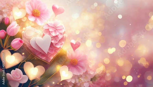 pink heart background with bokeh
