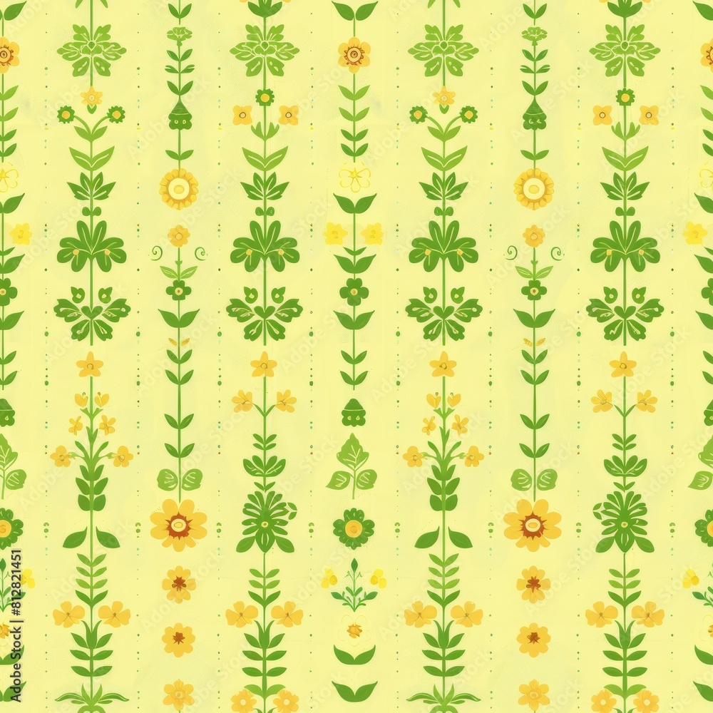 Yellow Background With Green and Yellow Flowers Yellow Background With Green and Yellow Flowers