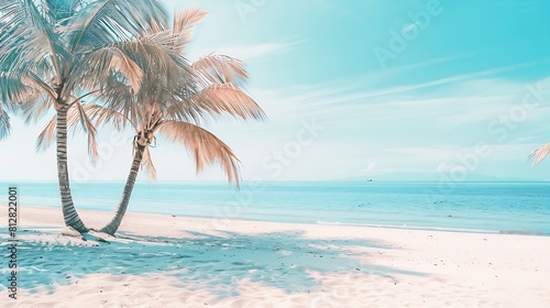 Beautiful tropical beach banner White sand and coco palms travel tourism wide panorama background concept Amazing beach landscape Boost up color process Luxury island resort vacation o   Generative AI