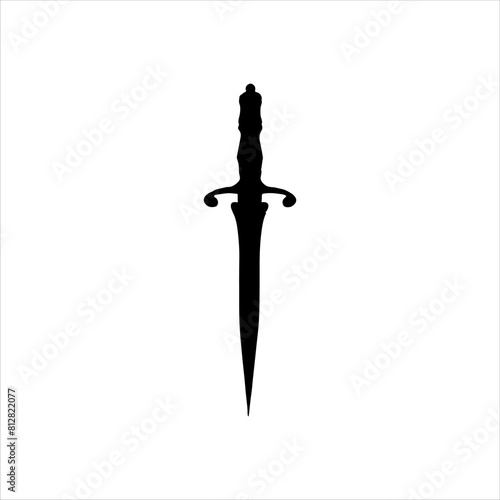 Vintage dagger silhouette isolated on white background. Dagger icon vector illustration.